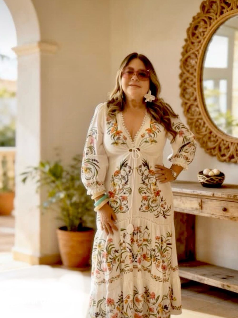 FARM Rio White Floral Printed Linen Blend Cutout Maxi Dress Size Large NWT - Picture 11 of 12